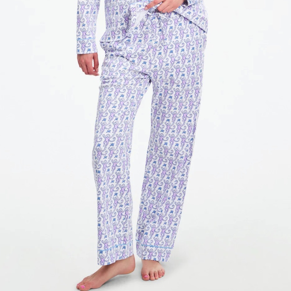 Roller Rabbit monkey Polo Cream Pajama Pants with Pink Monkey Print M